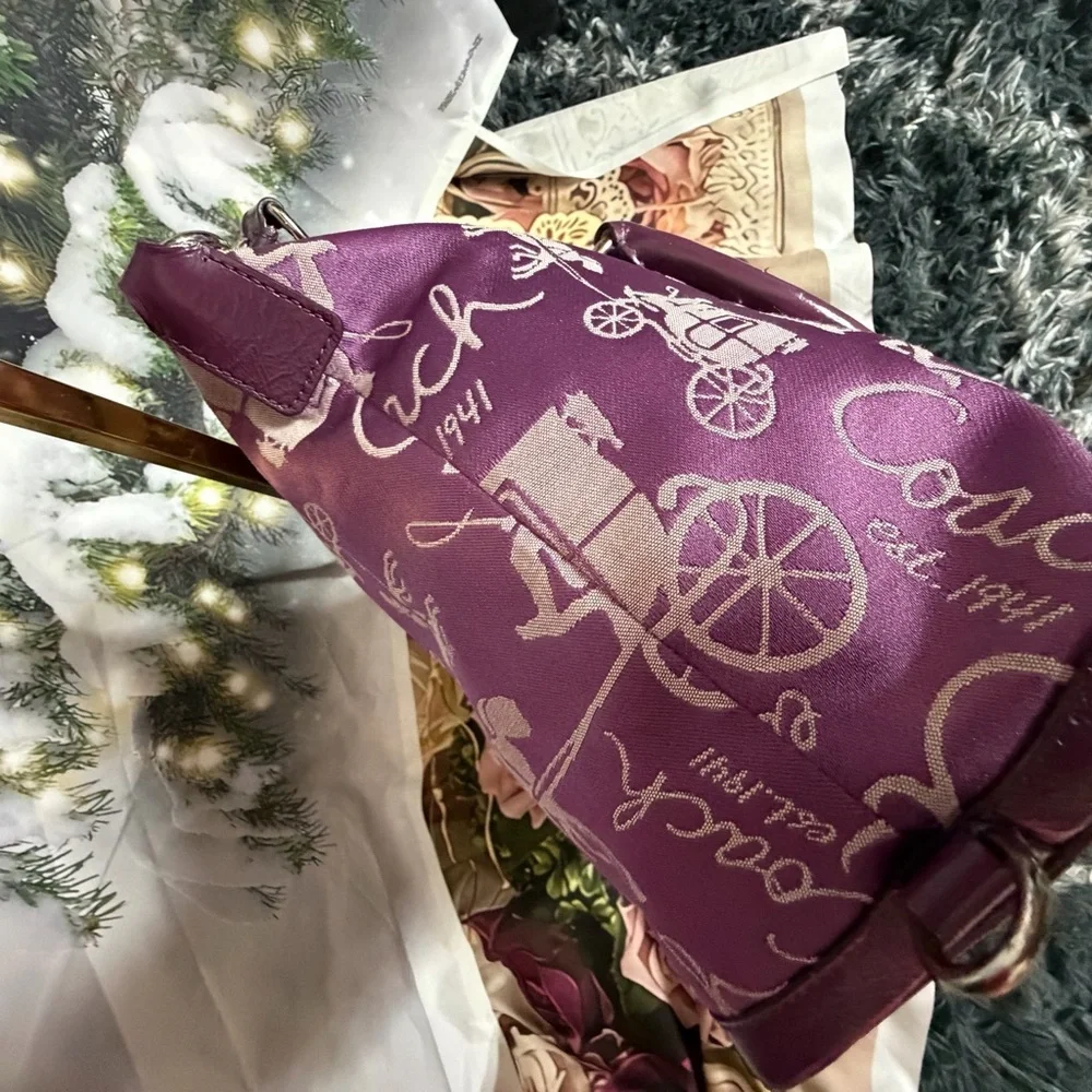 Coach Ashley Purple Horse & Carriage Satchel Purse Bag - Picture 11 of 14